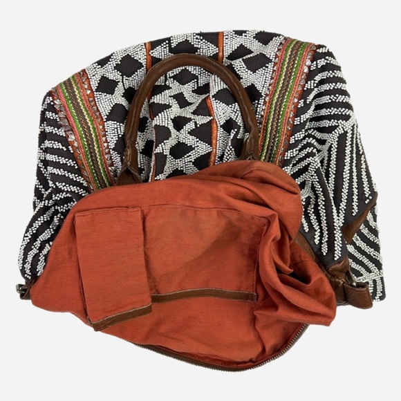 Anthropologie Lucky Penny Beaded Boho Geometry Bag Purse Tote - Picture 5 of 12